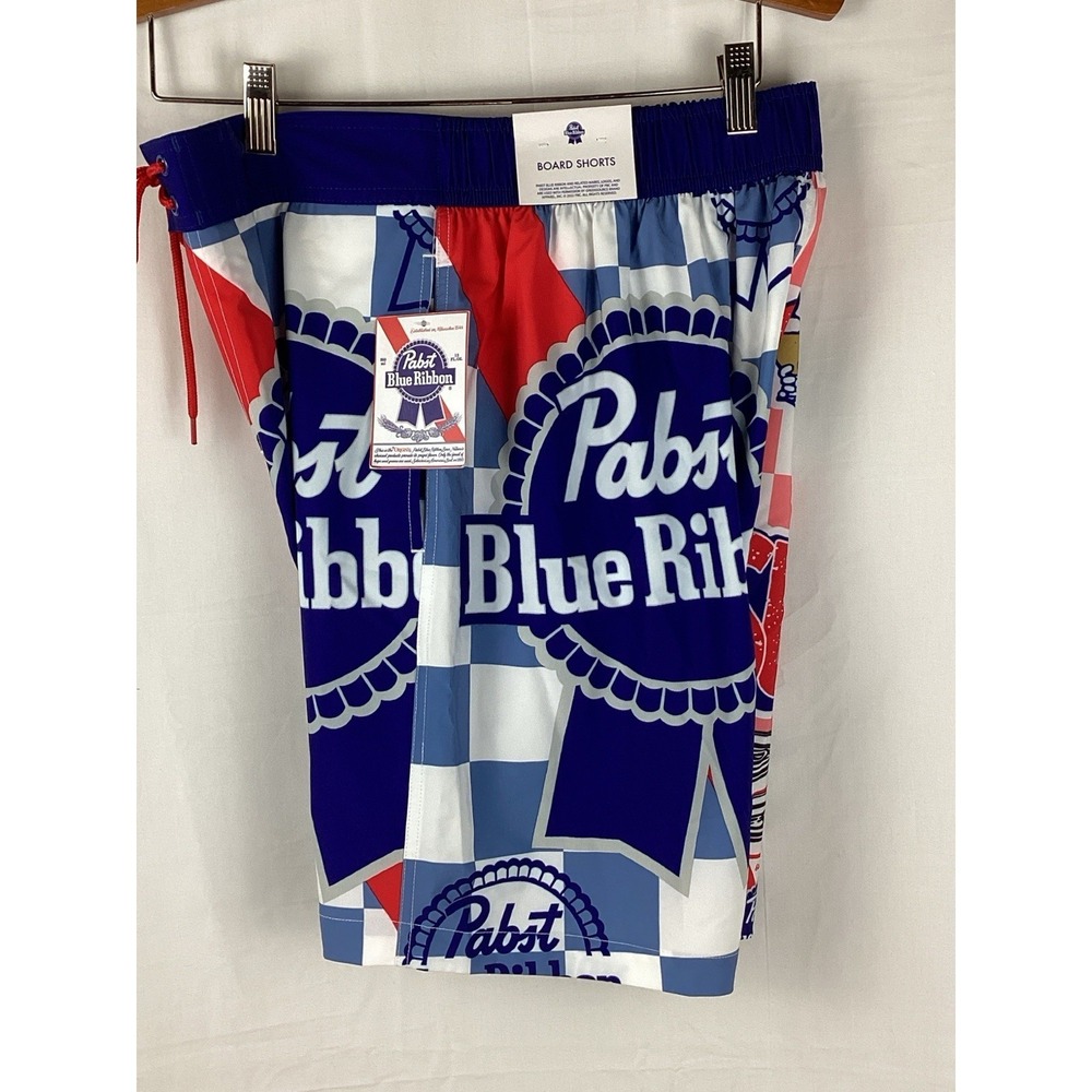 Pabst Blue Ribbon Mens Board Shorts /Swim Trunks with Pockets Lined - M (32-34)